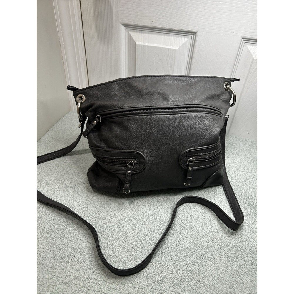 Alfred Dunner Gray Faux Leather Multi-Pocket Crossbody Shoulder Bag